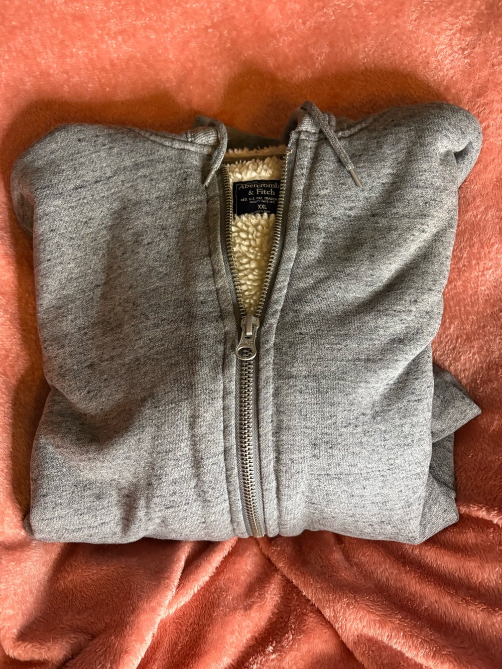 Abercrombie & Fitch Men's Heather Gray Zip-Up Sherpa Hoodie